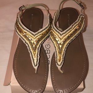 BCBG Generation Tan Beaded Sandals Size 11.